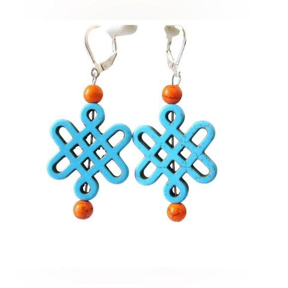 Endless Knot Turquoise Blue Earrings Infinity Buffalo Stone Handmade Jewelry - Picture 2 of 3